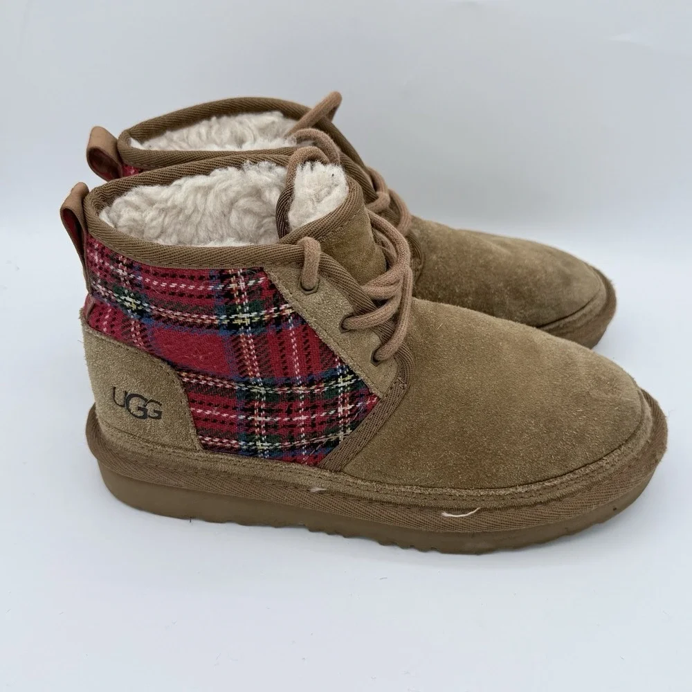 UGG NEUMEL II TARTAN‎ CHESTNUT/RED PLAID YOUTH KIDS CHUKKA BOOT SZ 1 1112151k